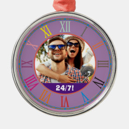 Roman Zahlen Uhr 24/7! Happy Fun Couple Foto Ornament Aus Metall