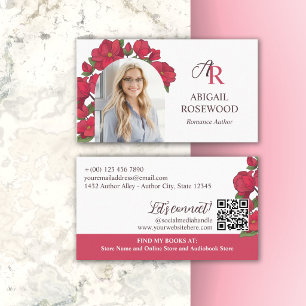 Romance Author of Beautiful Red Floral Monogram Visitenkarte
