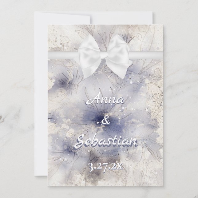 *~ Romance Bow AR26 Blume QR UAWG Wedding Einladung (Vorderseite)