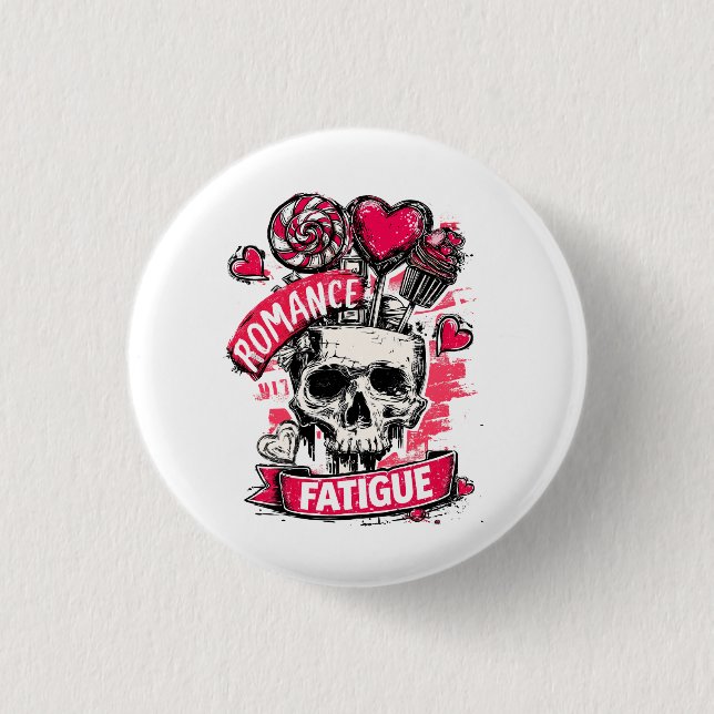 Romance Fatigue Schädel mit Candy Hearts und Cupca Button (Vorderseite)
