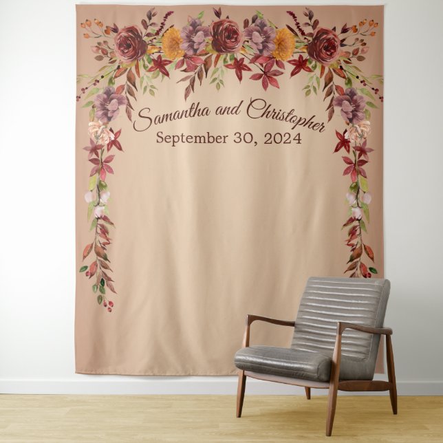Romance Floral Herbst Hochzeitsstand Foto Hintergr Wandteppich (Beispiel)