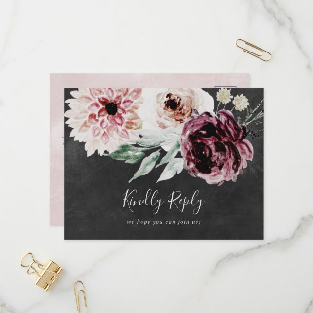 Romance florale | Carte postale RSVP de choix du m (Devant/Arrière en situation)