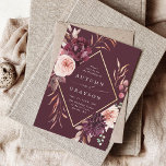 Romance Gold Frame Blumenhochzeit im Herbst Einladung<br><div class="desc">Diese Hochzeitseinladung beinhaltet einen Aquarellkranz aus Dahlien,  Rose aus dem Garten und Pony in bordeauxrot,  Maron,  rot rosa über den Herbstlauben mit einem Imitat goldenen Rahmen in Diamantform. Klicken Sie auf die SCHALTFLÄCHE BLAUE DESIGN TOOL,  um eine erweiterte Anpassung dieses Designs zu erhalten. Matching-Elemente sind ebenfalls verfügbar.</div>