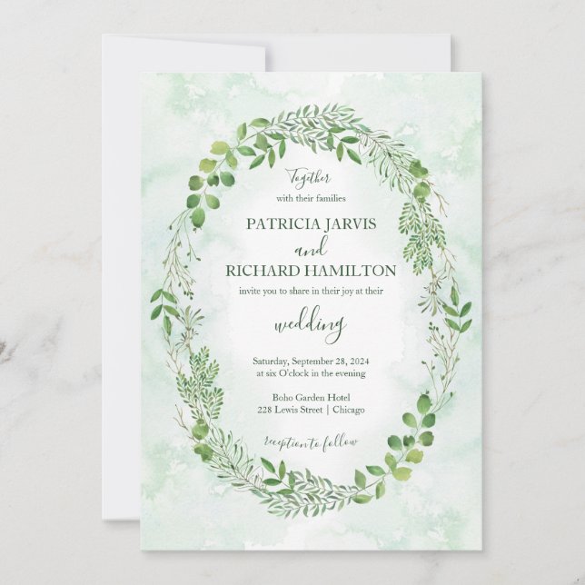 Romance Greenery Wedding Einladungen (Vorderseite)