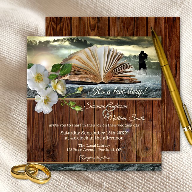 Romance Liebe Story Library Book Wedding Einladung (Von Creator hochgeladen)