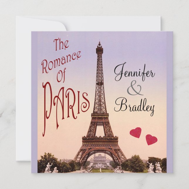 Romance Paris ~ Vintager Hochzeit Einladung (Vorderseite)