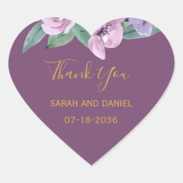 Romance Plum mit rosa Roses Wedding Danke Herz-Aufkleber