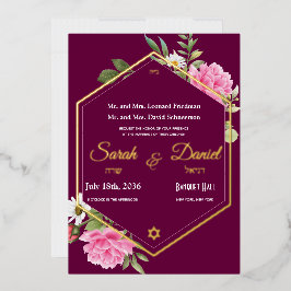Romance Plum Pink Rose Gold Rahmen jüdische Hochze Folieneinladung