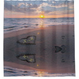 Romance Sunset Beach Heart Monogram Showvorhang Duschvorhang