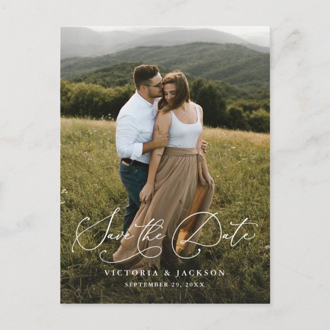 Romance Vertical Save the Date Postcard Ankündigungspostkarte (Vorderseite)