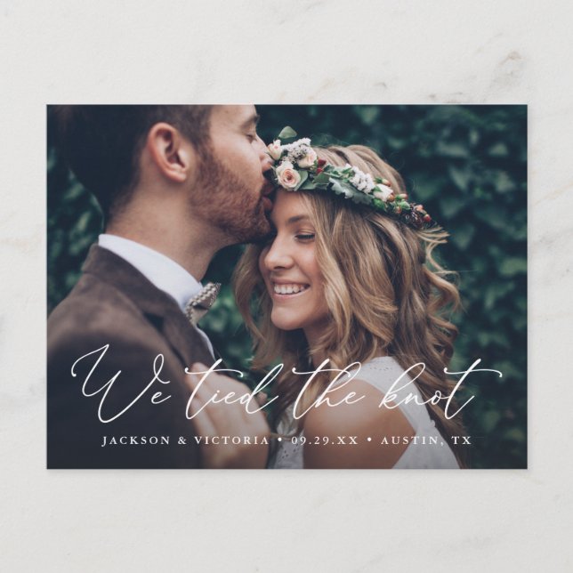 Romance We tickt die Knot Elopement Postkarte (Vorderseite)