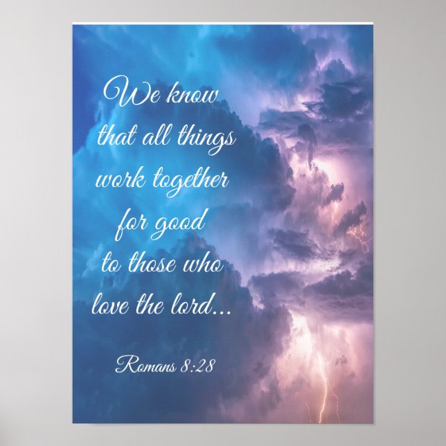 Romane aus der Inspirationsbibel 8:28 Zitat Gewitt Poster (Vorne)