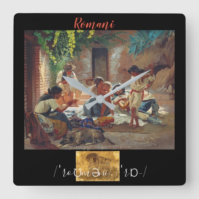 "Romani " Quadratische Wanduhr (Vorderseite)