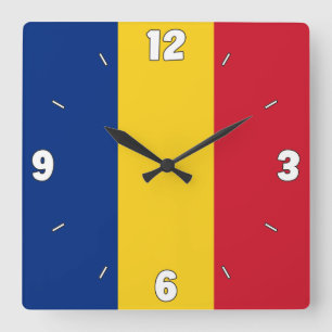 Romania National Flag Patriotic Quadratische Wanduhr