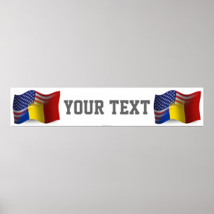 Romanian-American Waving Flag Banner Poster