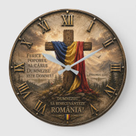  Romanian Christian Cross with Psalm 33:12 Bible  Große Wanduhr