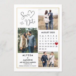 Romanik-Foto-Save-the-Date-Karte mit Kalender Einladung