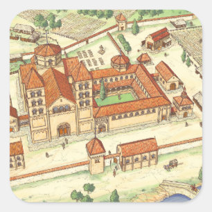 Romanische Abtei. Modell Quadratischer Aufkleber