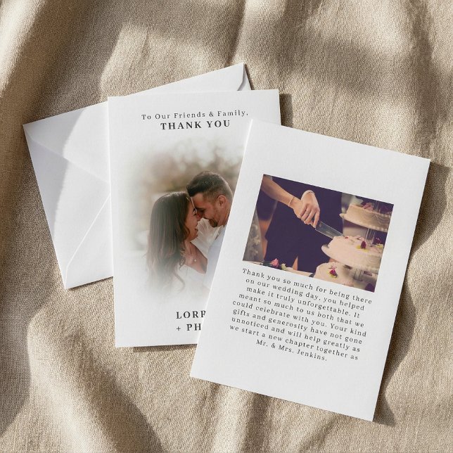 Romanischer Doppelgradienteneffekt Foto Hochzeit Dankeskarte (Romanic double photo gradient effect wedding thank you card.)