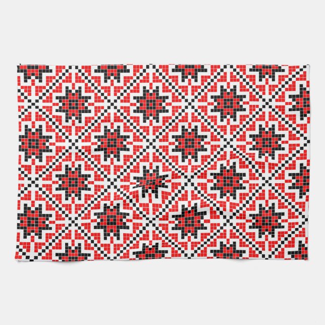 romanisches, traditionelles, ethnisches Kostümmoti Küchentuch (Horizontal)