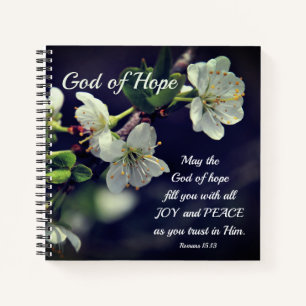 Romans 15:13 God of Hope White Flowers Notizbuch