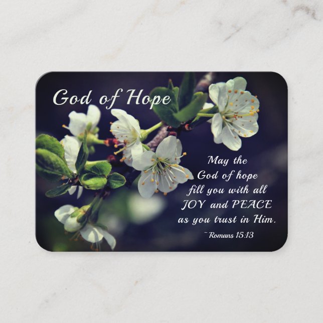 Romans 15:13 God of Hope White Flowers Visitenkarte (Vorderseite)