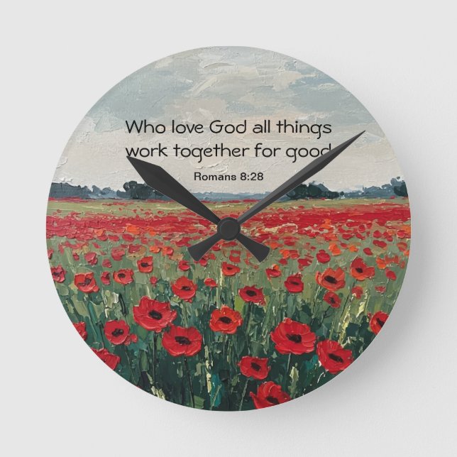 Romans 8:28 Christian Wall Clock Runde Wanduhr (Vorderseite)