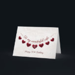 Romantic 50th Birthday Red Heart Bunting wife Karte<br><div class="desc">A beautiful and romantic 50th birthday card for a husband to give his wife. The outside of the card has a string of rose red bunting hearts on a vintage lace background. The text reads, "To my wonderful wife, happy 50th birthday". The inside of the card can be customised to...</div>