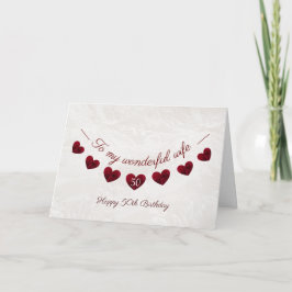 Romantic 50th Birthday Red Heart Bunting wife Karte
