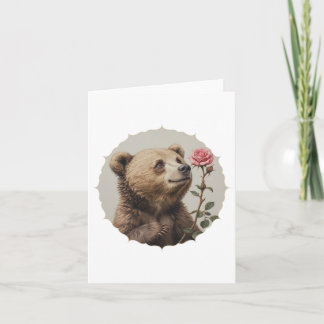 Romantic and inspiring bear with rose karte