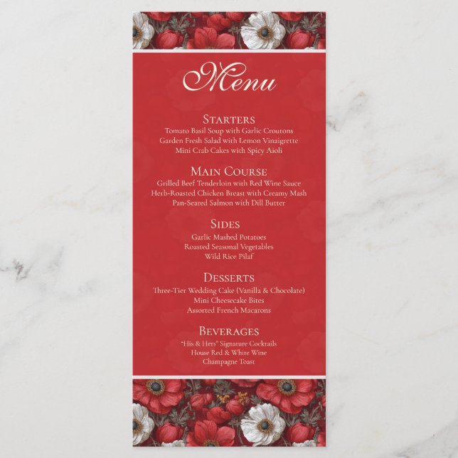 Romantic Anemones Sparkle City Wedding Menükarte (Vorderseite)