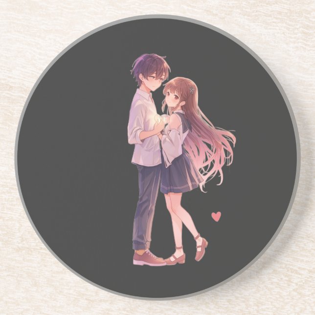 Romantic Anime Couple - Cute Aesthetic Lovers Art  Getränkeuntersetzer (Vorne)