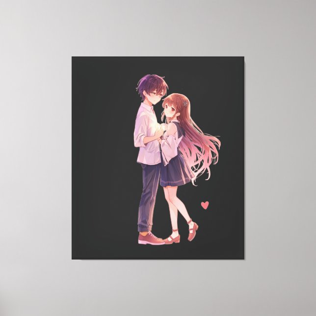 Romantic Anime Couple - Cute Aesthetic Lovers Art  Leinwanddruck (Vorderseite)