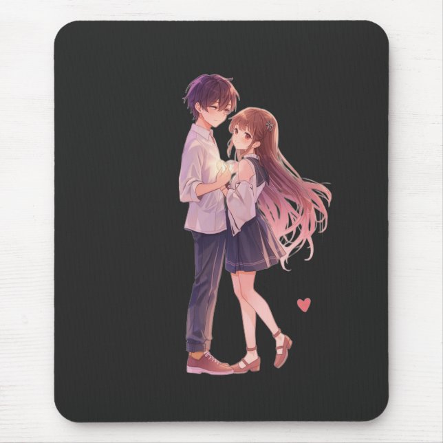 Romantic Anime Couple - Cute Aesthetic Lovers Art  Mousepad (Vorne)
