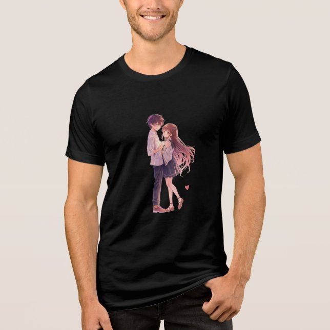 Romantic Anime Couple - Cute Aesthetic Lovers Art  Tri-Blend Shirt (Vorderseite)
