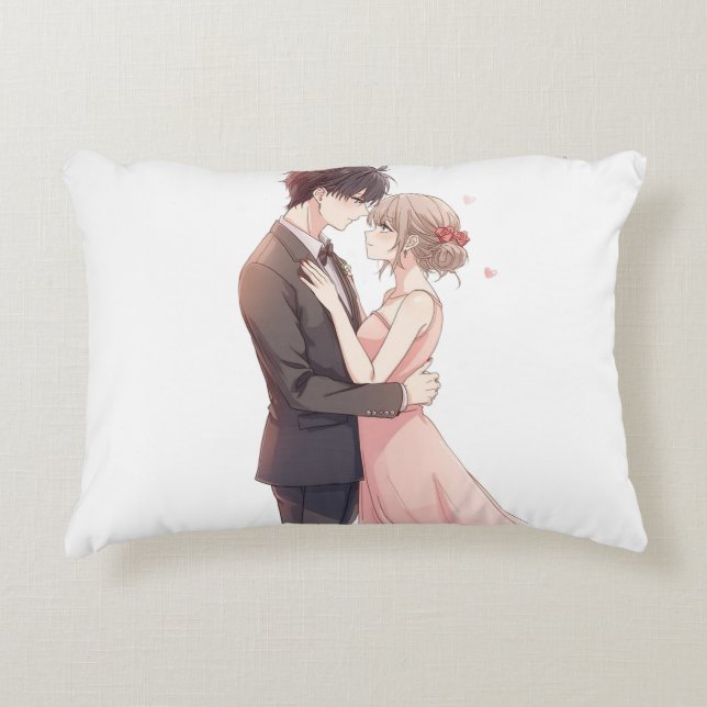 Romantic Anime Couple Embrace T-Shirt Dekokissen (Vorderseite)