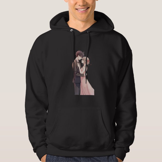 Romantic Anime Couple Embrace T-Shirt Hoodie (Vorderseite)