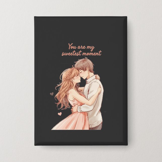 Romantic Anime Couple - Sweet Valentine Moment Button (Vorderseite)