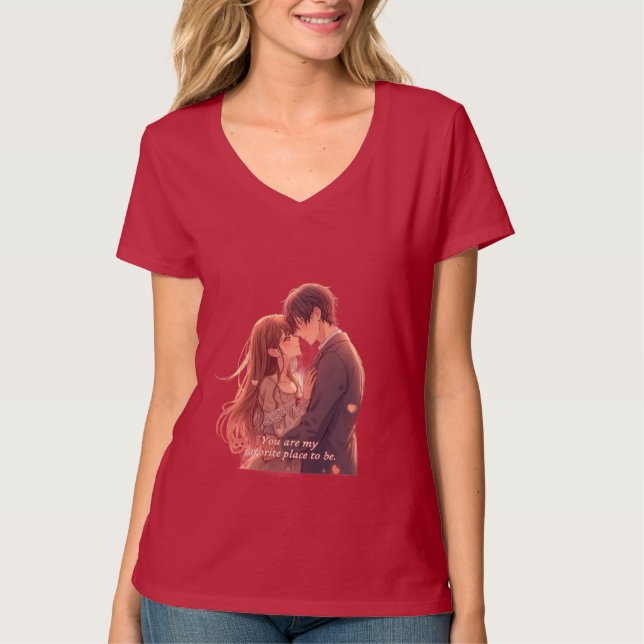 Romantic Anime Couple - Valentine's Day  Aesthetic T-Shirt (Vorderseite)