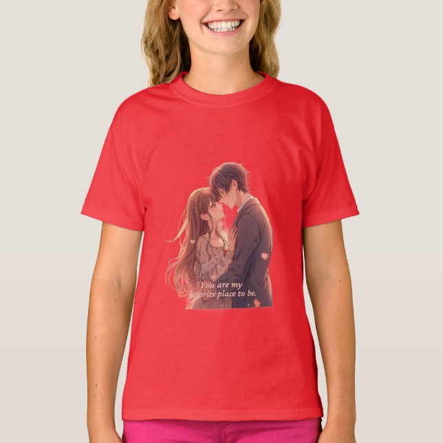 Romantic Anime Couple - Valentine's Day  Aesthetic T-Shirt (Vorderseite)
