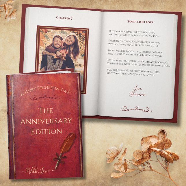 Romantic Anniversary Poem Storybook Couple Photo Karte (Give your spouse a unique heirloom-quality gift with this antique storybook style anniversary card)