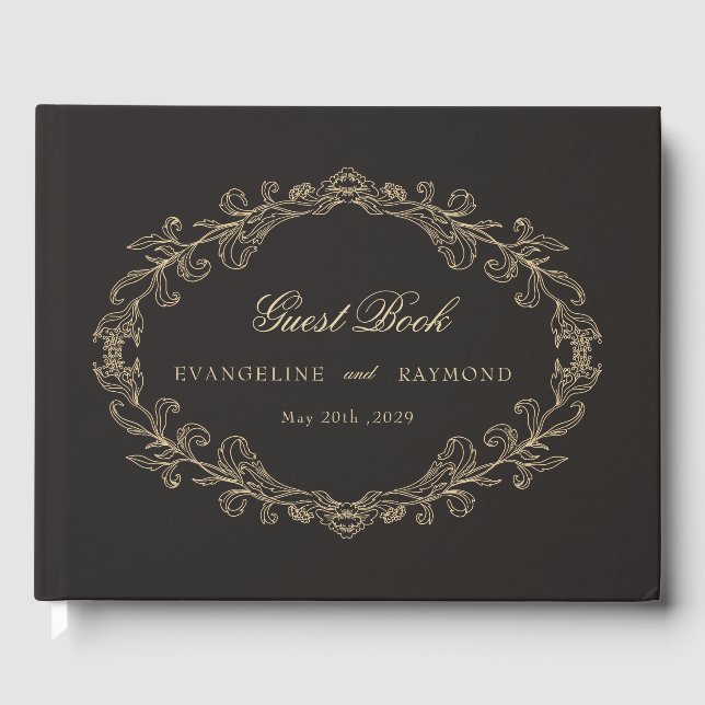 Romantic Baroque Ornate Frame Wedding Gästebuch (Vorderseite)