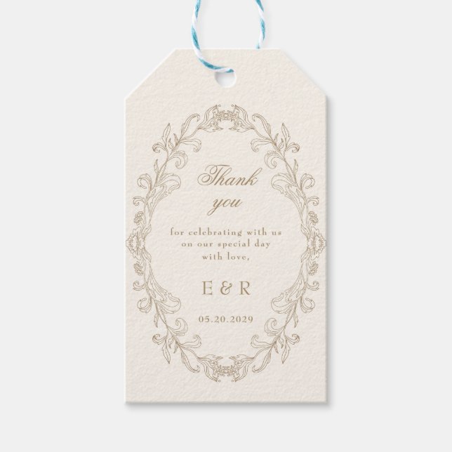 Romantic Baroque Ornate Frame Wedding Geschenkanhänger (Vorderseite)