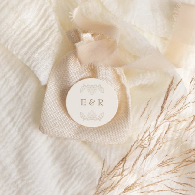 Romantic Baroque Ornate Frame Wedding Runder Aufkleber (Von Creator hochgeladen)