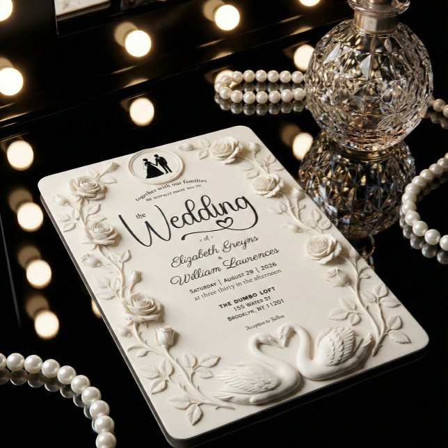 Romantic Baroque Roses & Silhouette Frame Wedding  Einladung (Von Creator hochgeladen)