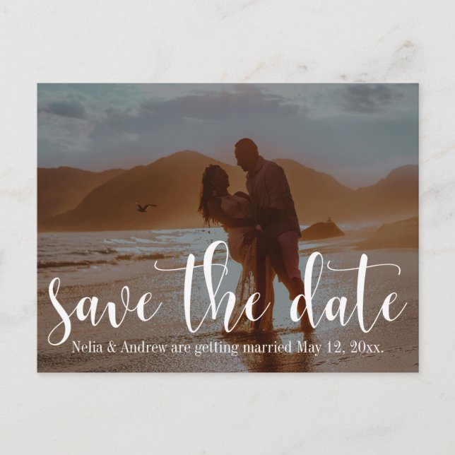 Romantic Beach Foto Typografie 30 Save the Date 1 Ankündigungspostkarte (Vorderseite)