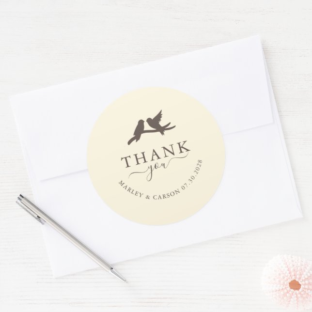 Romantic Birds Classic Wedding Thank You Runder Aufkleber (Umschlag)