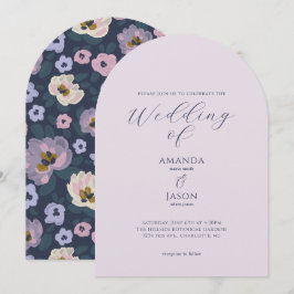 Romantic blue and purple floral garden wedding einladung