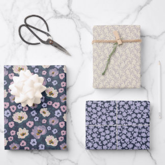 Romantic blue and purple floral wedding shower geschenkpapier set