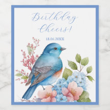 Romantic blue bird and flowers